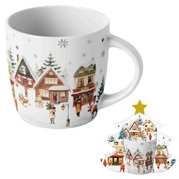 Hrnček Vianočná dedinka 0,4l porcelán (stromček) Obrázek pro produkt Hrnček Vianočná dedinka 0,4l porcelán (stromček)