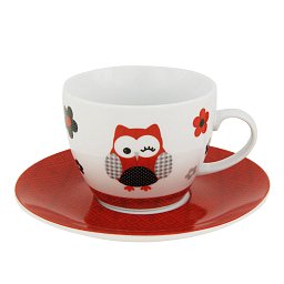 Obrázek pro produkt Set pre dvoch Sova červená 0,25l porcelán